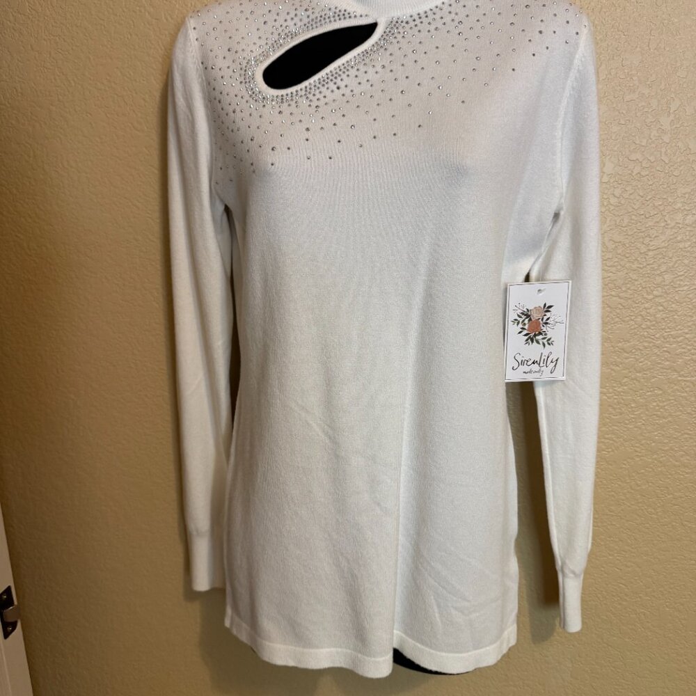 NEW  Embellished Ivory and Rhinestone Maternity Lightweight Sweater